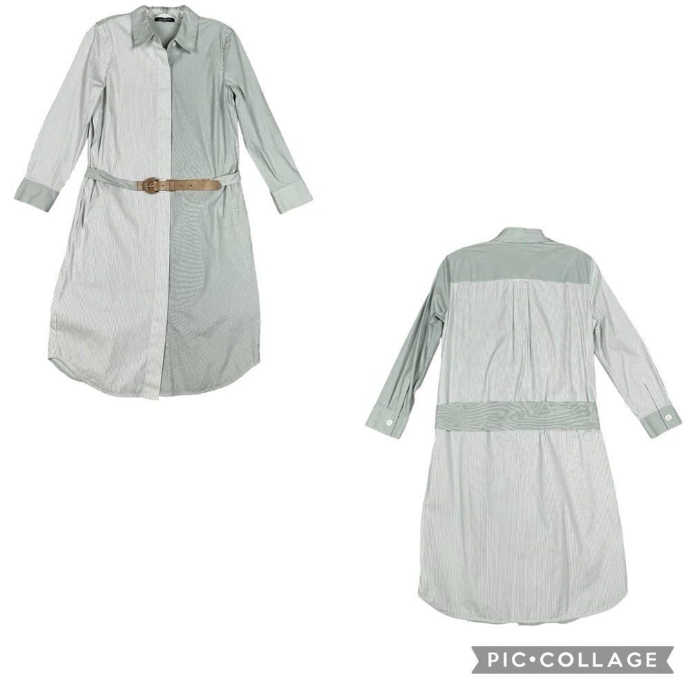 Lafayette 148 NY Peggy Parkside Stripe Shirtdress w/Pockets Belt Malachite Sz S